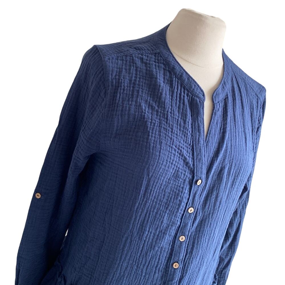 Carve Designs Gauze Shirt Dress Womens Sz Medium Navy Button Down Long Sleeve — image 2 of 6